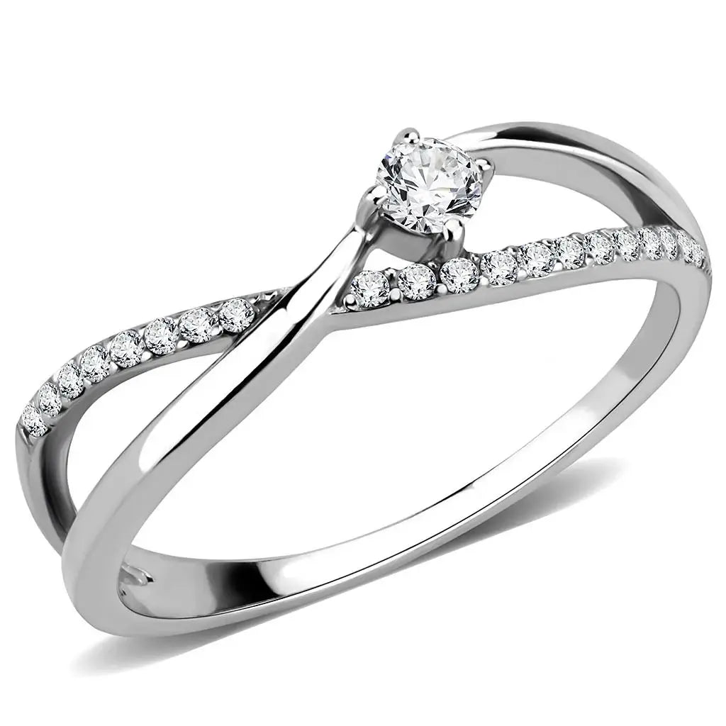 Alamode High polished (no plating) Stainless Steel Ring with AAA Grade CZ in Clear - Alamode - Flyclothing LLC
