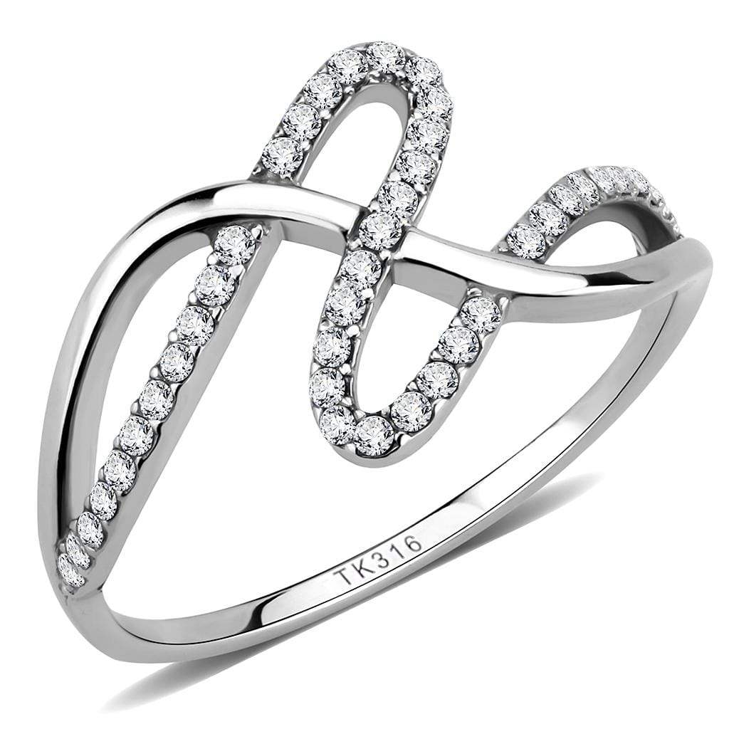 Alamode High polished (no plating) Stainless Steel Ring with AAA Grade CZ in Clear - Alamode - Flyclothing LLC
