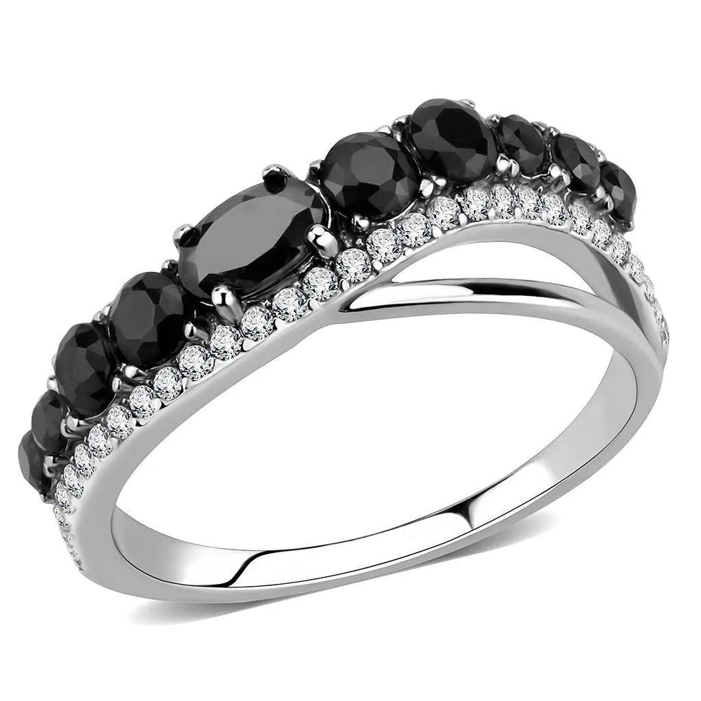 Alamode High polished (no plating) Stainless Steel Ring with AAA Grade CZ in Black Diamond - Alamode