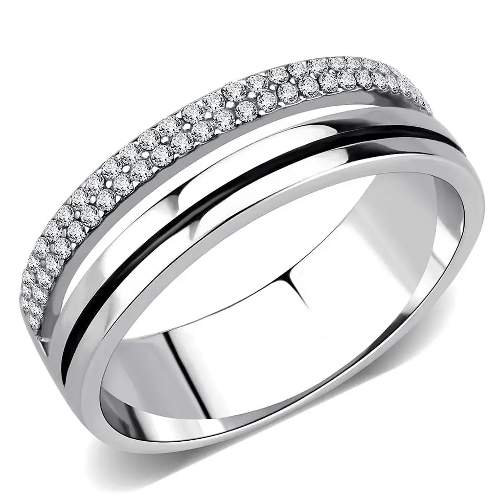 Alamode High polished (no plating) Stainless Steel Ring with AAA Grade CZ in Clear - Alamode - Flyclothing LLC