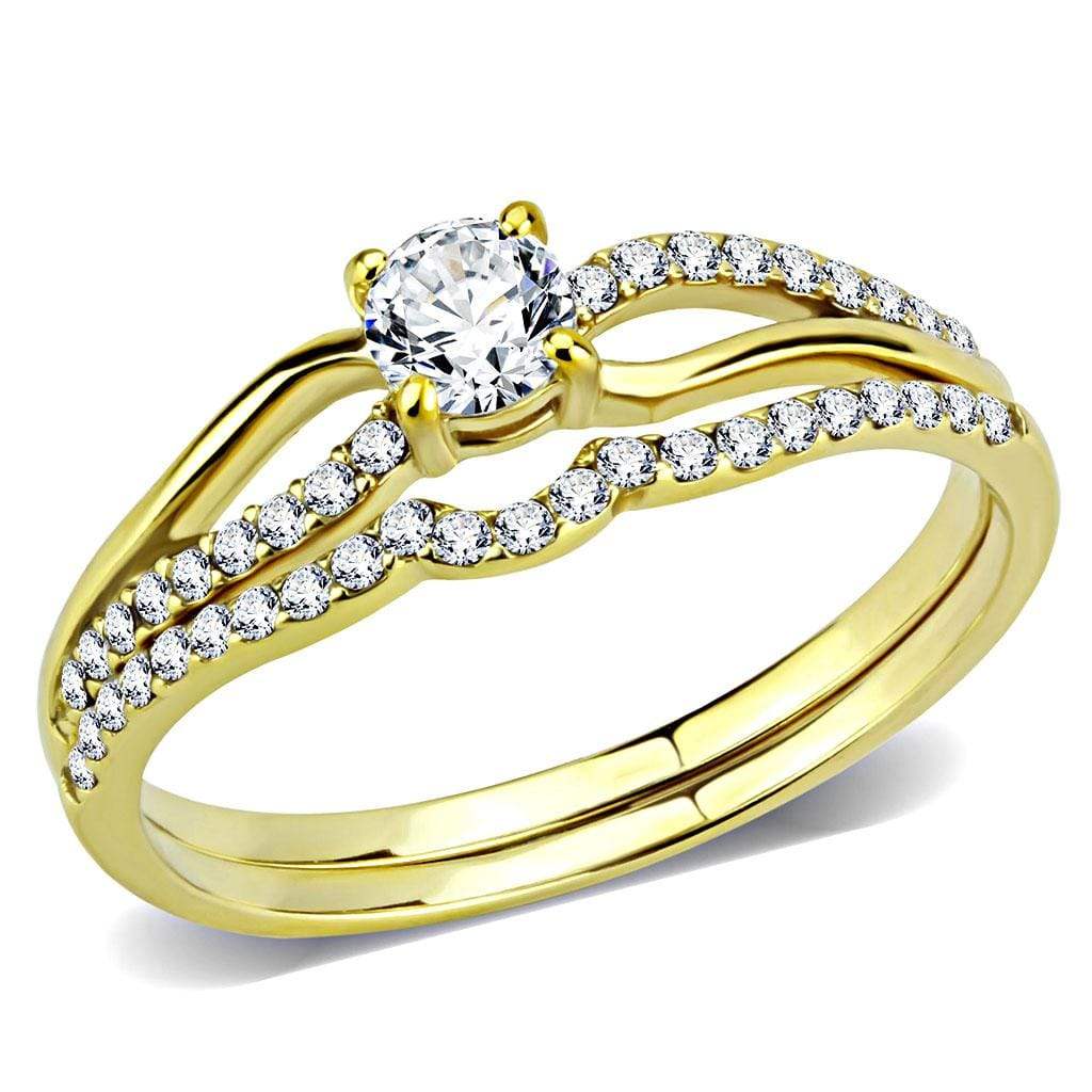 Alamode IP Gold(Ion Plating) Stainless Steel Ring with AAA Grade CZ in Clear - Alamode - Flyclothing LLC