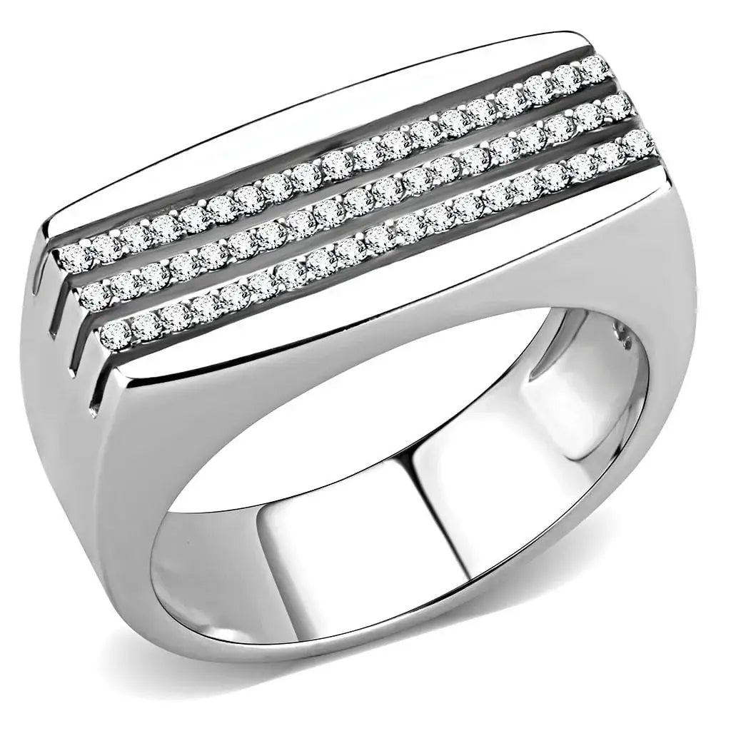 Alamode High polished (no plating) Stainless Steel Ring with AAA Grade CZ in Clear - Alamode - Flyclothing LLC
