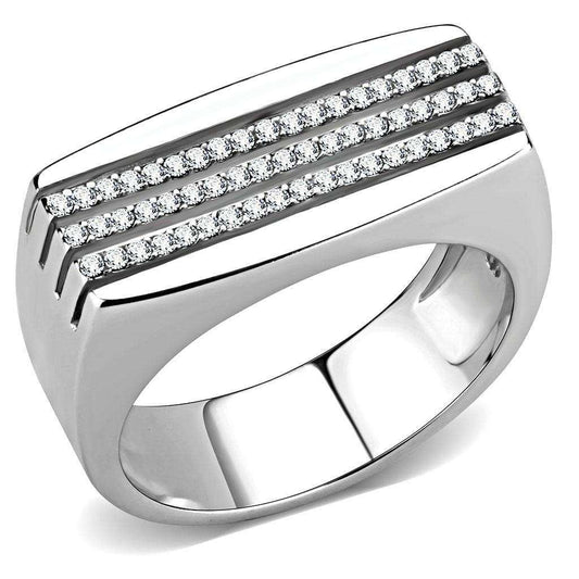 Alamode High polished (no plating) Stainless Steel Ring with AAA Grade CZ in Clear - Alamode - Flyclothing LLC