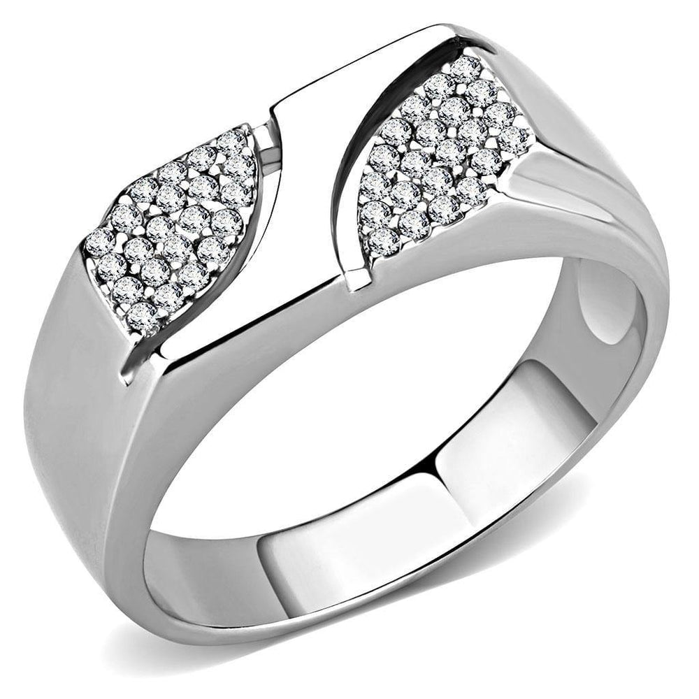 Alamode High polished (no plating) Stainless Steel Ring with AAA Grade CZ in Clear - Alamode