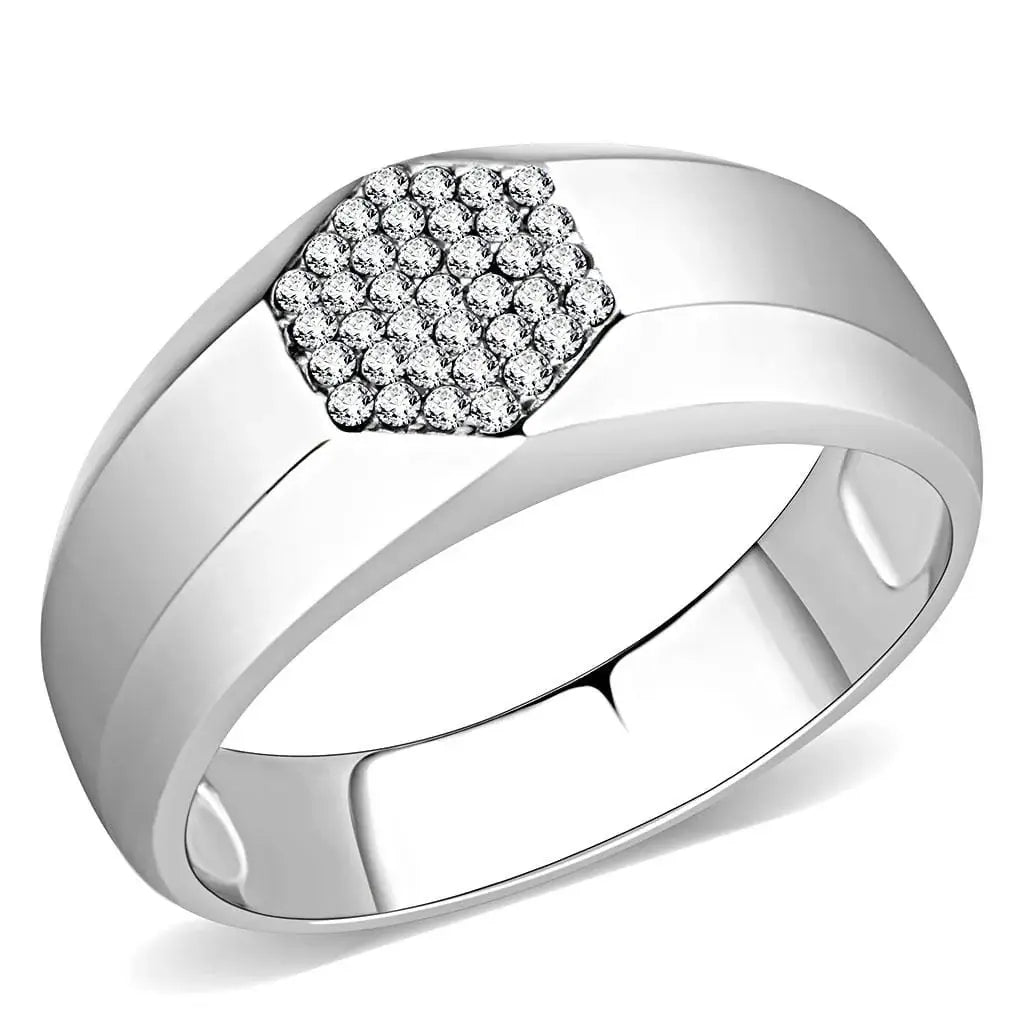 Alamode High polished (no plating) Stainless Steel Ring with AAA Grade CZ in Clear - Alamode - Flyclothing LLC