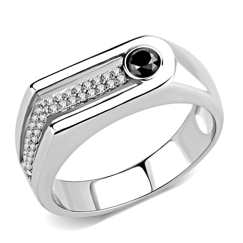 Alamode High polished (no plating) Stainless Steel Ring with AAA Grade CZ in Black Diamond - Alamode