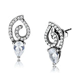 Alamode High polished (no plating) Stainless Steel Earrings with AAA Grade CZ in Clear - Alamode - Flyclothing LLC