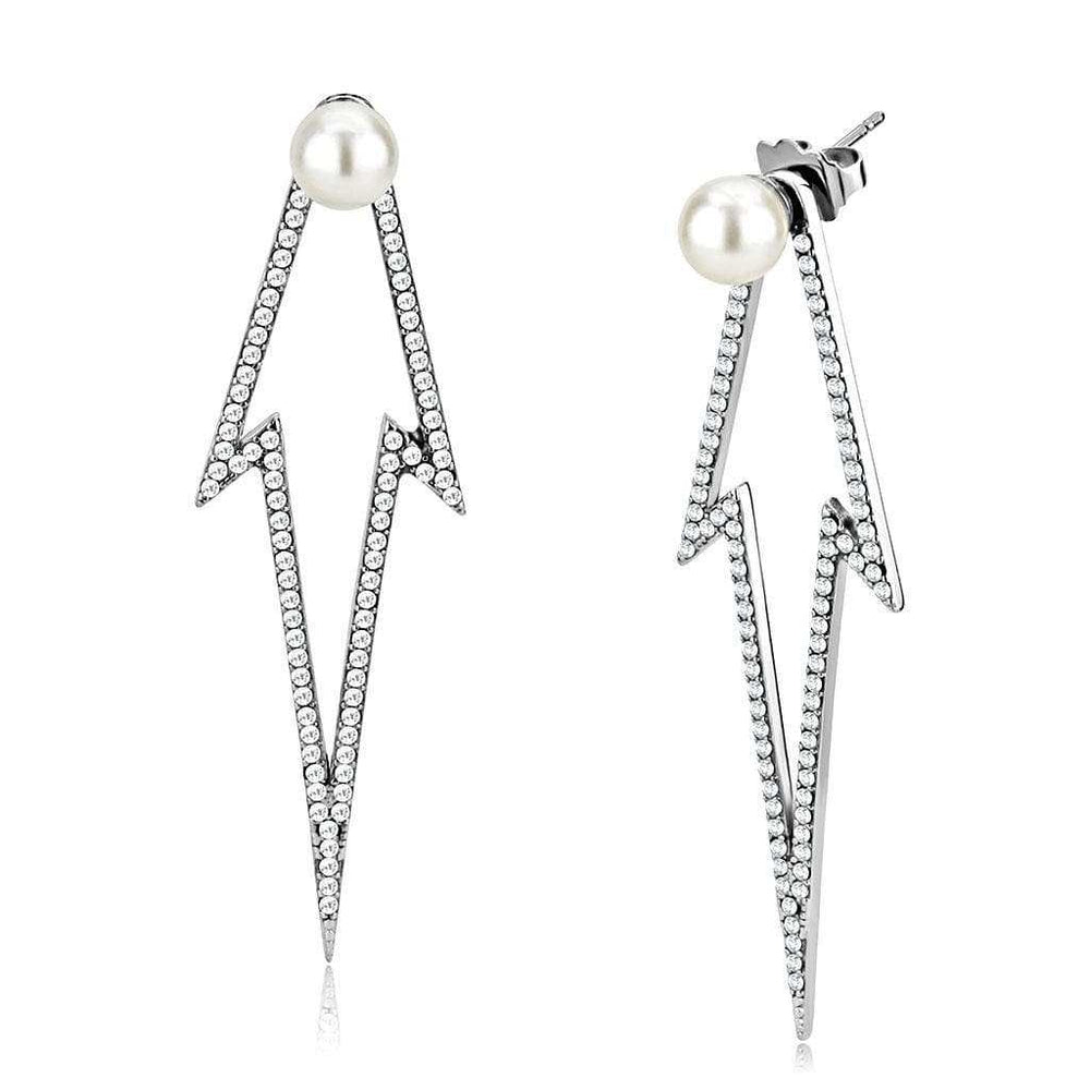 Alamode High polished (no plating) Stainless Steel Earrings with Synthetic in White - Alamode - Flyclothing LLC