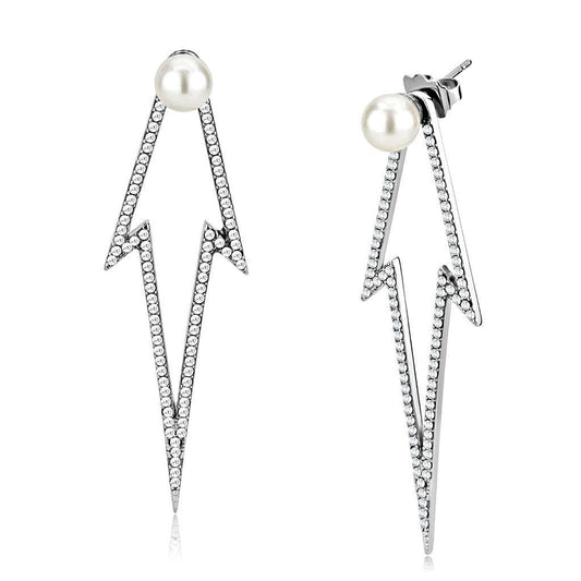 Alamode High polished (no plating) Stainless Steel Earrings with Synthetic in White - Alamode