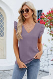 Ruffled V-Neck Cap Sleeve Blouse - Trendsi - Flyclothing LLC