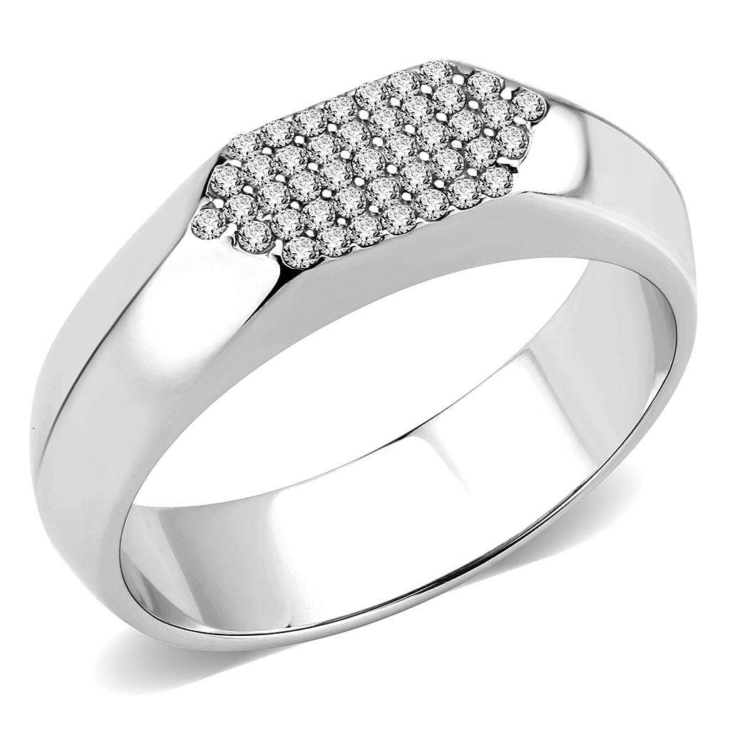 Alamode No Plating Stainless Steel Ring with AAA Grade CZ in Clear - Alamode - Flyclothing LLC