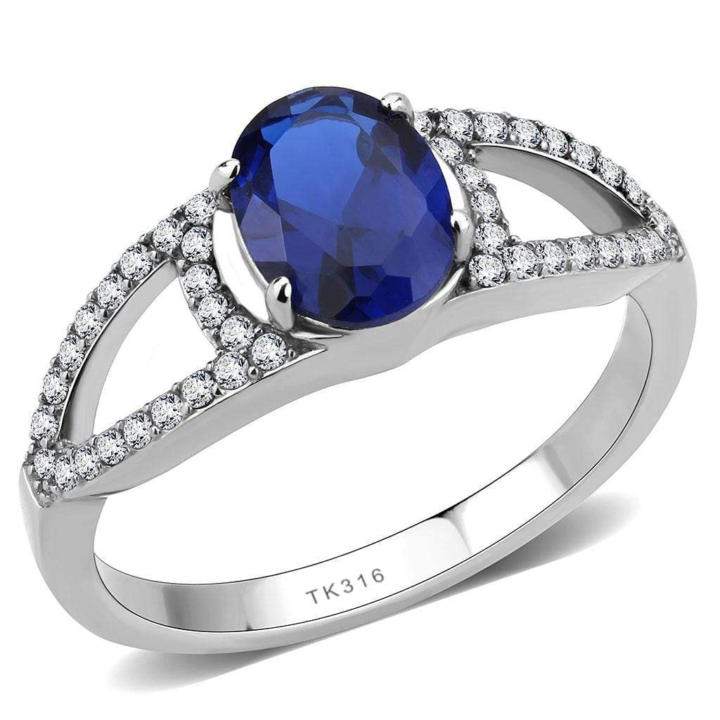 Alamode No Plating Stainless Steel Ring with Synthetic Spinel in London Blue - Alamode - Flyclothing LLC
