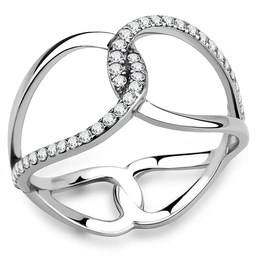 Alamode No Plating Stainless Steel Ring with AAA Grade CZ in Clear - Alamode - Flyclothing LLC