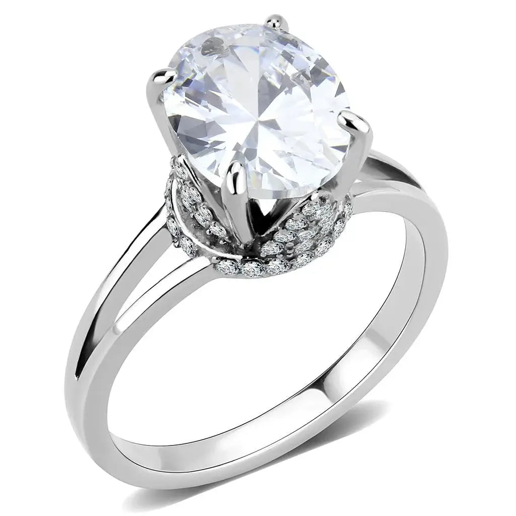 Alamode No Plating Stainless Steel Ring with AAA Grade CZ in Clear - Alamode - Flyclothing LLC