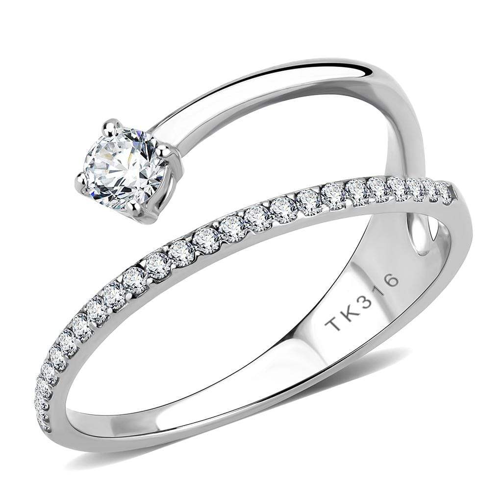 Alamode No Plating Stainless Steel Ring with AAA Grade CZ in Clear - Alamode - Flyclothing LLC