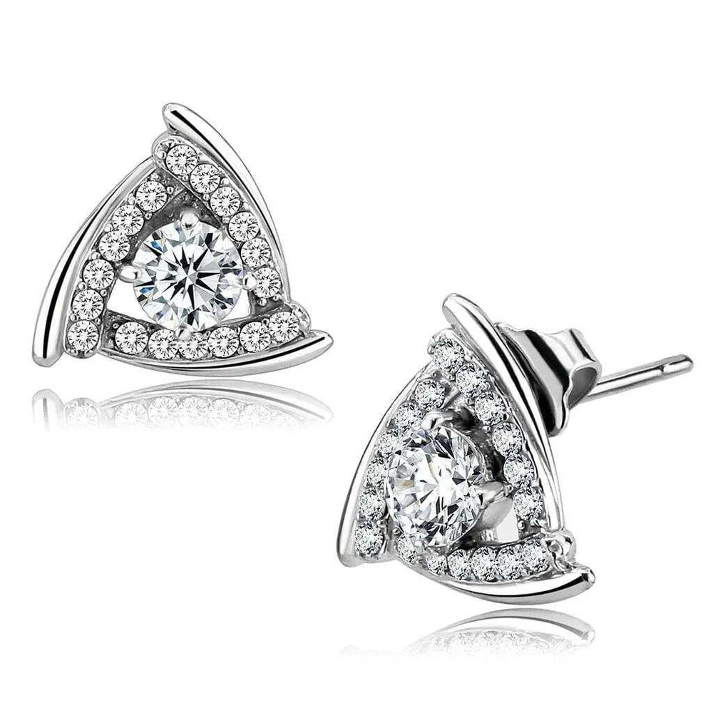 Alamode No Plating Stainless Steel Earrings with AAA Grade CZ in Clear - Alamode - Flyclothing LLC