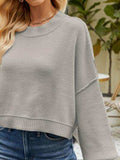Round Neck Lantern Sleeve Sweater - Trendsi - Flyclothing LLC
