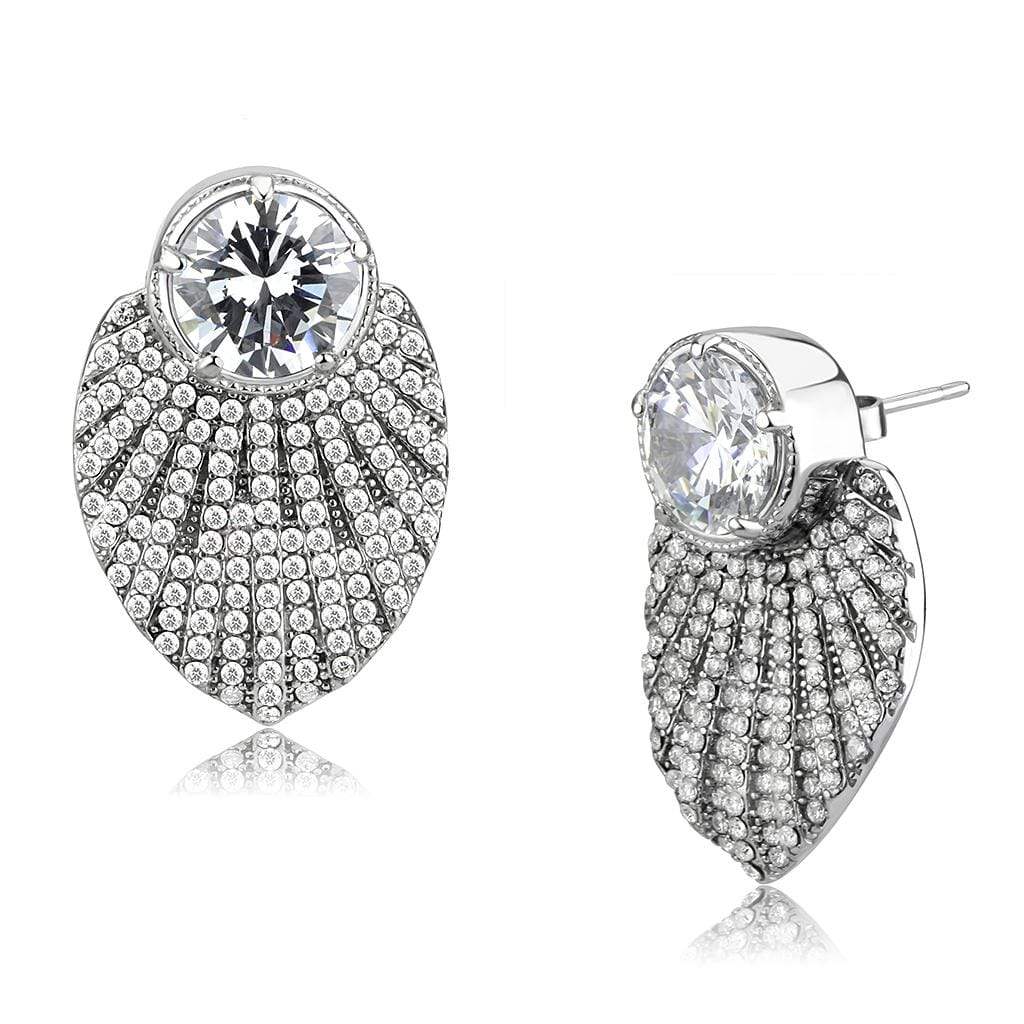 Alamode No Plating Stainless Steel Earrings with AAA Grade CZ in Clear - Alamode - Flyclothing LLC