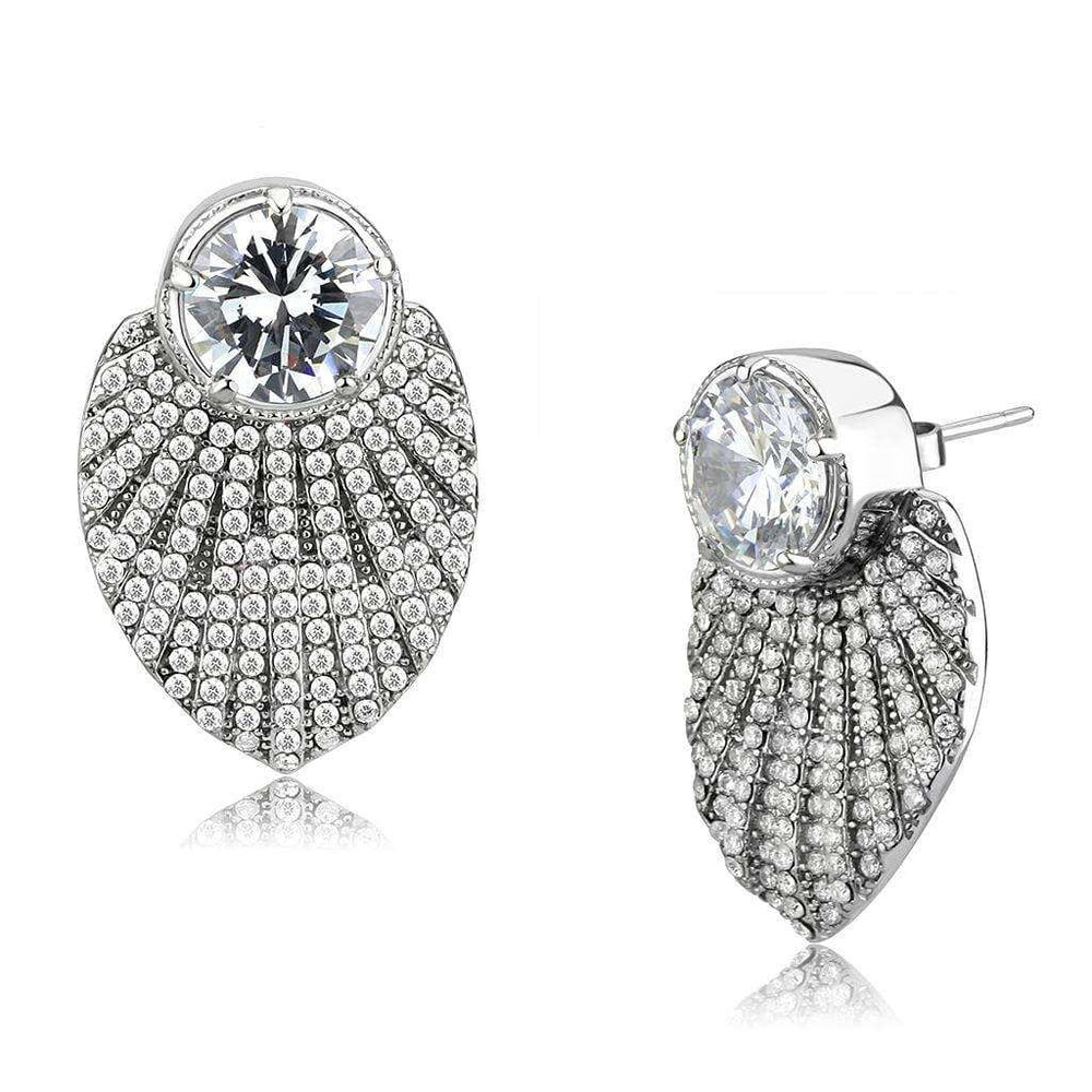 Alamode No Plating Stainless Steel Earrings with AAA Grade CZ in Clear - Alamode - Flyclothing LLC