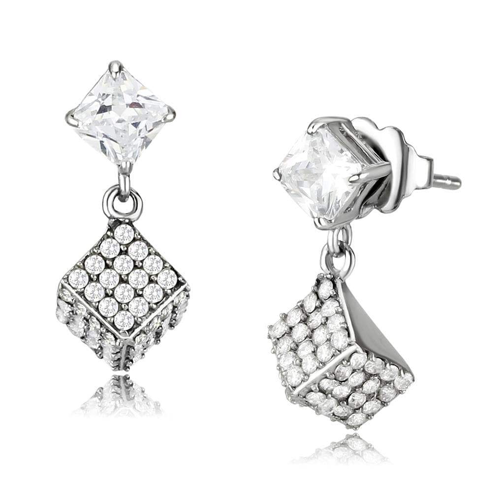 Alamode No Plating Stainless Steel Earrings with AAA Grade CZ in Clear - Alamode - Flyclothing LLC