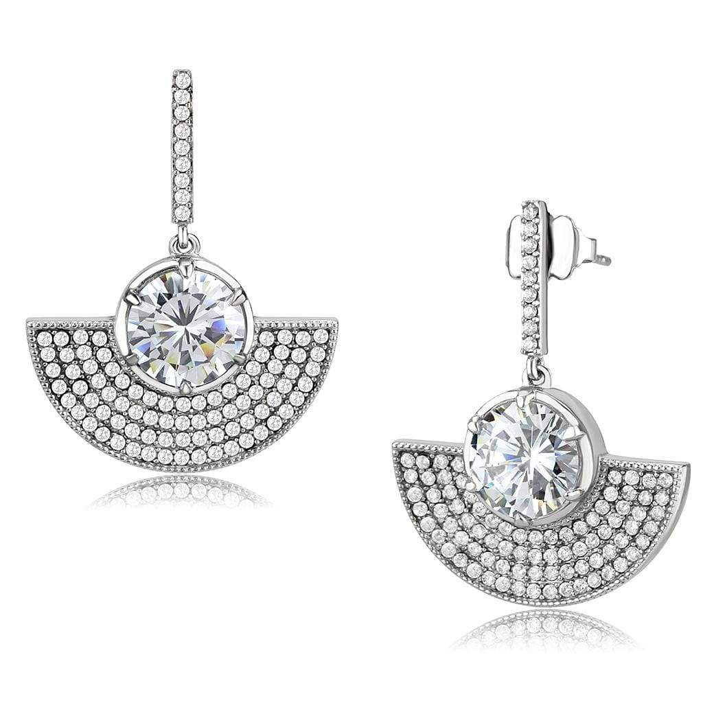 Alamode No Plating Stainless Steel Earrings with AAA Grade CZ in Clear - Alamode - Flyclothing LLC