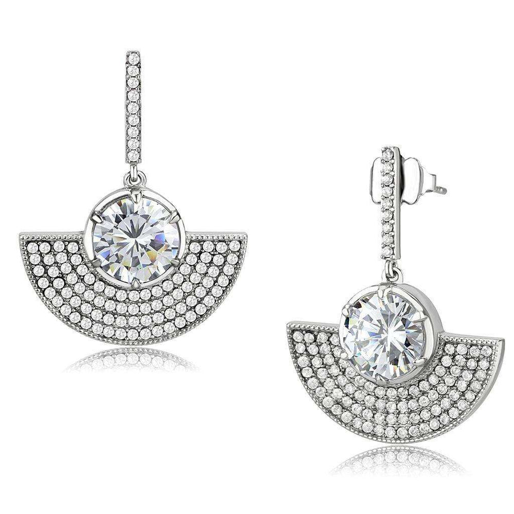 Alamode No Plating Stainless Steel Earrings with AAA Grade CZ in Clear - Alamode - Flyclothing LLC