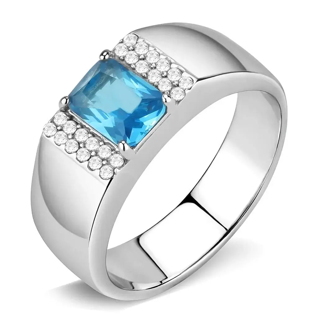 Alamode No Plating Stainless Steel Ring with Synthetic Synthetic Glass in Sea Blue - Alamode - Flyclothing LLC