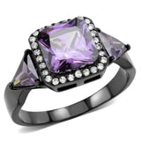 Alamode IP Black(Ion Plating) Stainless Steel Ring with AAA Grade CZ in Amethyst - Alamode - Flyclothing LLC