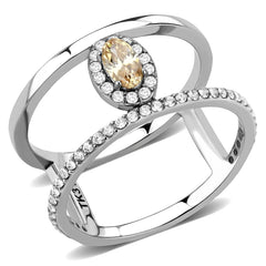 Alamode High polished (no plating) Stainless Steel Ring with AAA Grade CZ in Champagne - Alamode