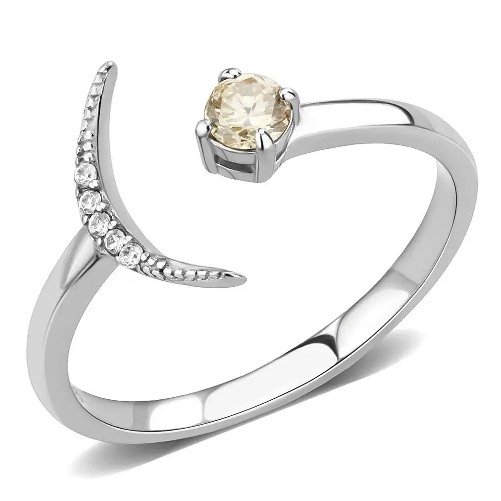 Alamode High polished (no plating) Stainless Steel Ring with AAA Grade CZ in Champagne - Alamode - Flyclothing LLC