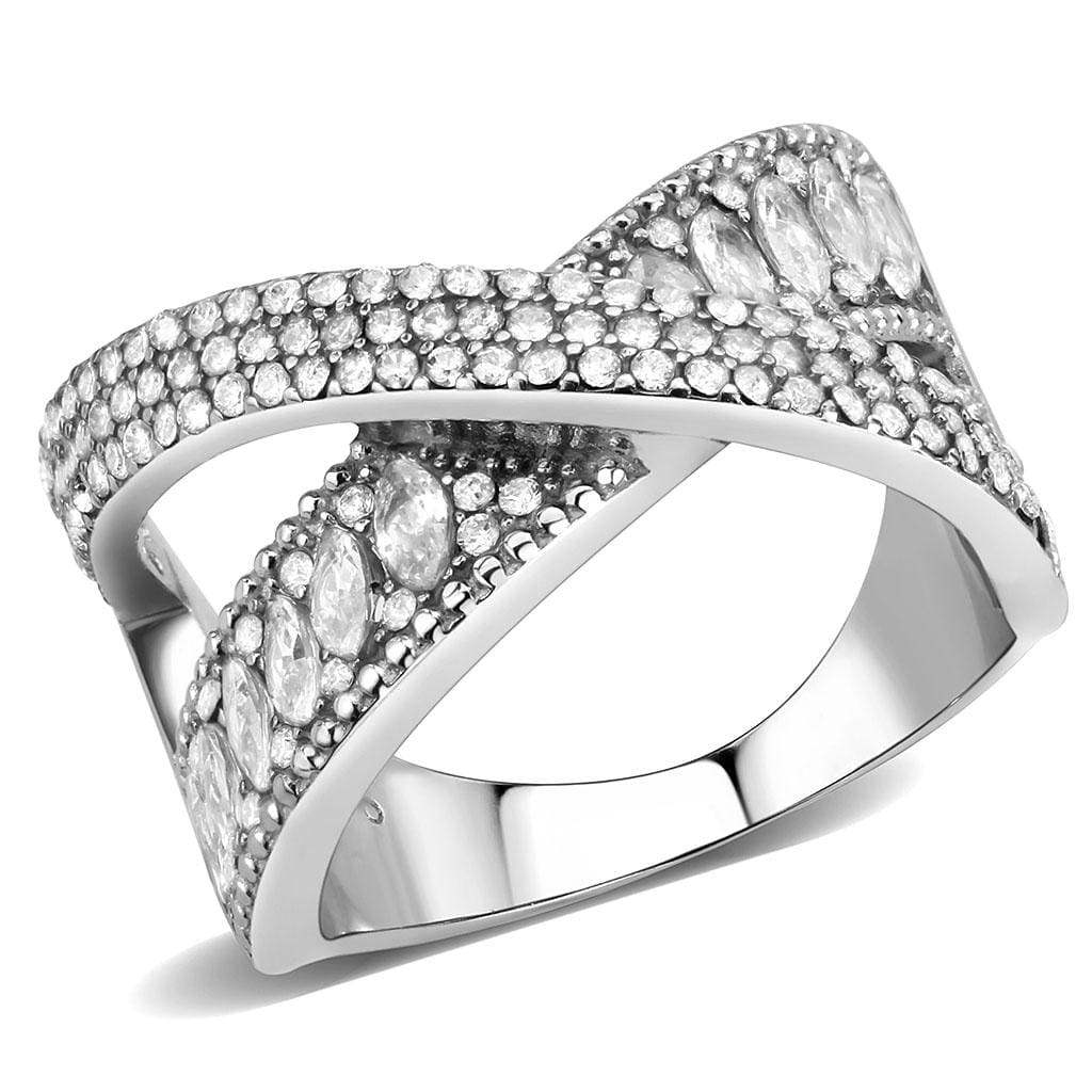 Alamode High polished (no plating) Stainless Steel Ring with AAA Grade CZ in Clear - Alamode - Flyclothing LLC