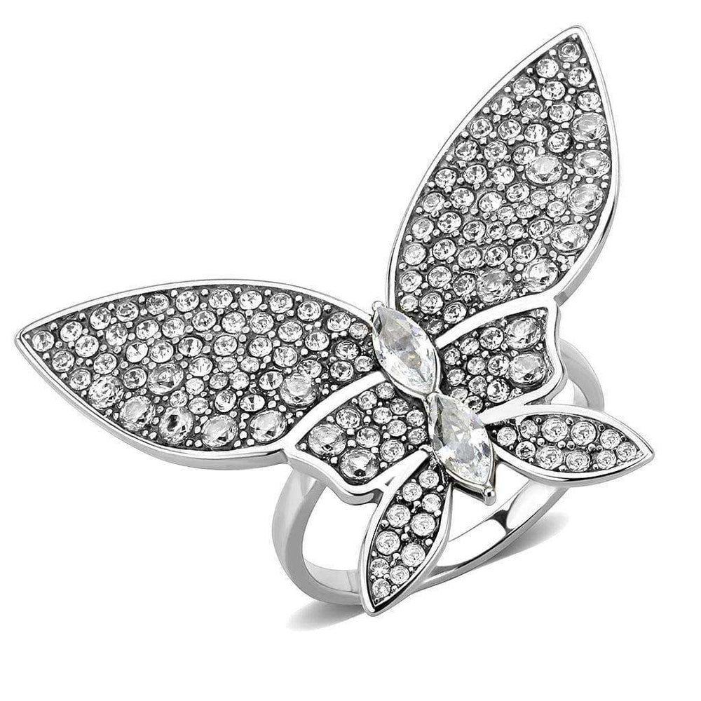Alamode High polished (no plating) Stainless Steel Ring with AAA Grade CZ in Clear - Alamode - Flyclothing LLC