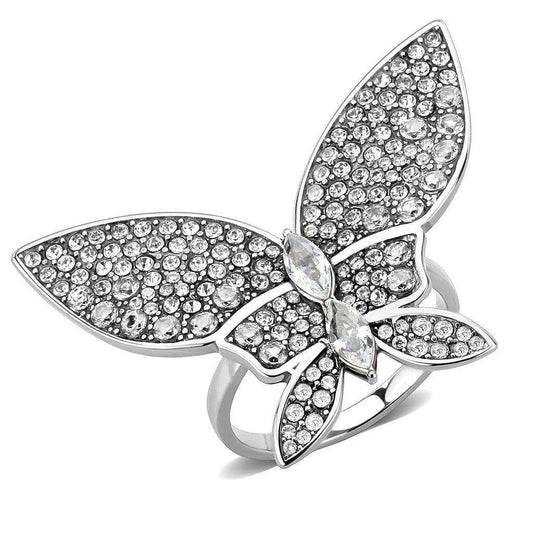 Alamode High polished (no plating) Stainless Steel Ring with AAA Grade CZ in Clear - Alamode - Flyclothing LLC