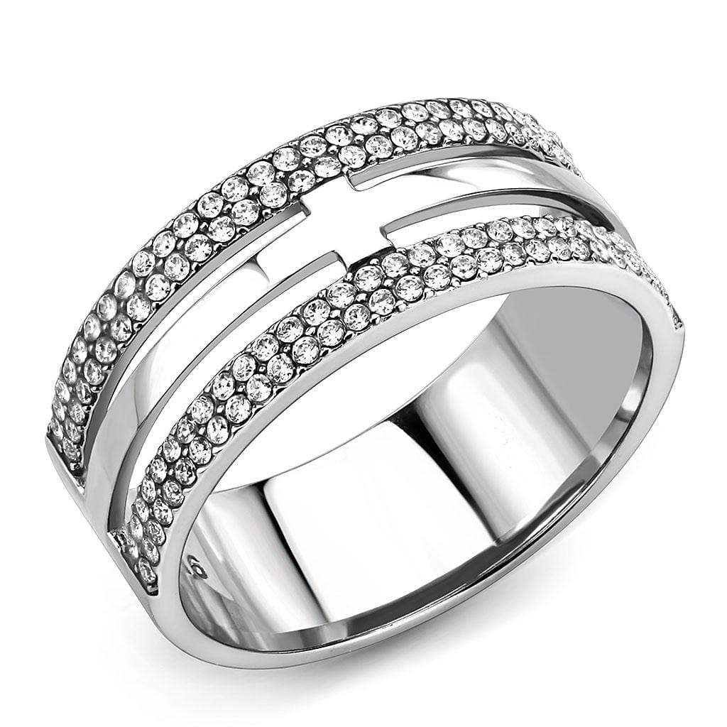 Alamode High polished (no plating) Stainless Steel Ring with AAA Grade CZ in Clear - Alamode - Flyclothing LLC