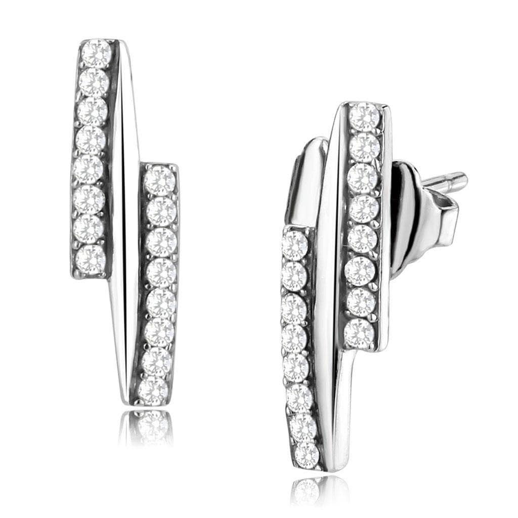 Alamode High polished (no plating) Stainless Steel Earrings with AAA Grade CZ in Clear - Alamode