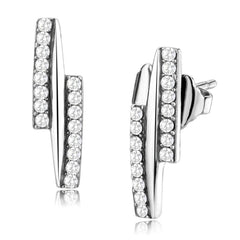 Alamode High polished (no plating) Stainless Steel Earrings with AAA Grade CZ in Clear - Alamode