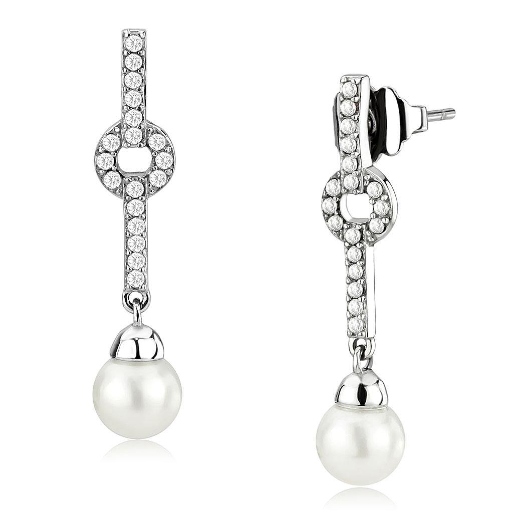 Alamode High polished (no plating) Stainless Steel Earrings with Synthetic Pearl in White - Alamode