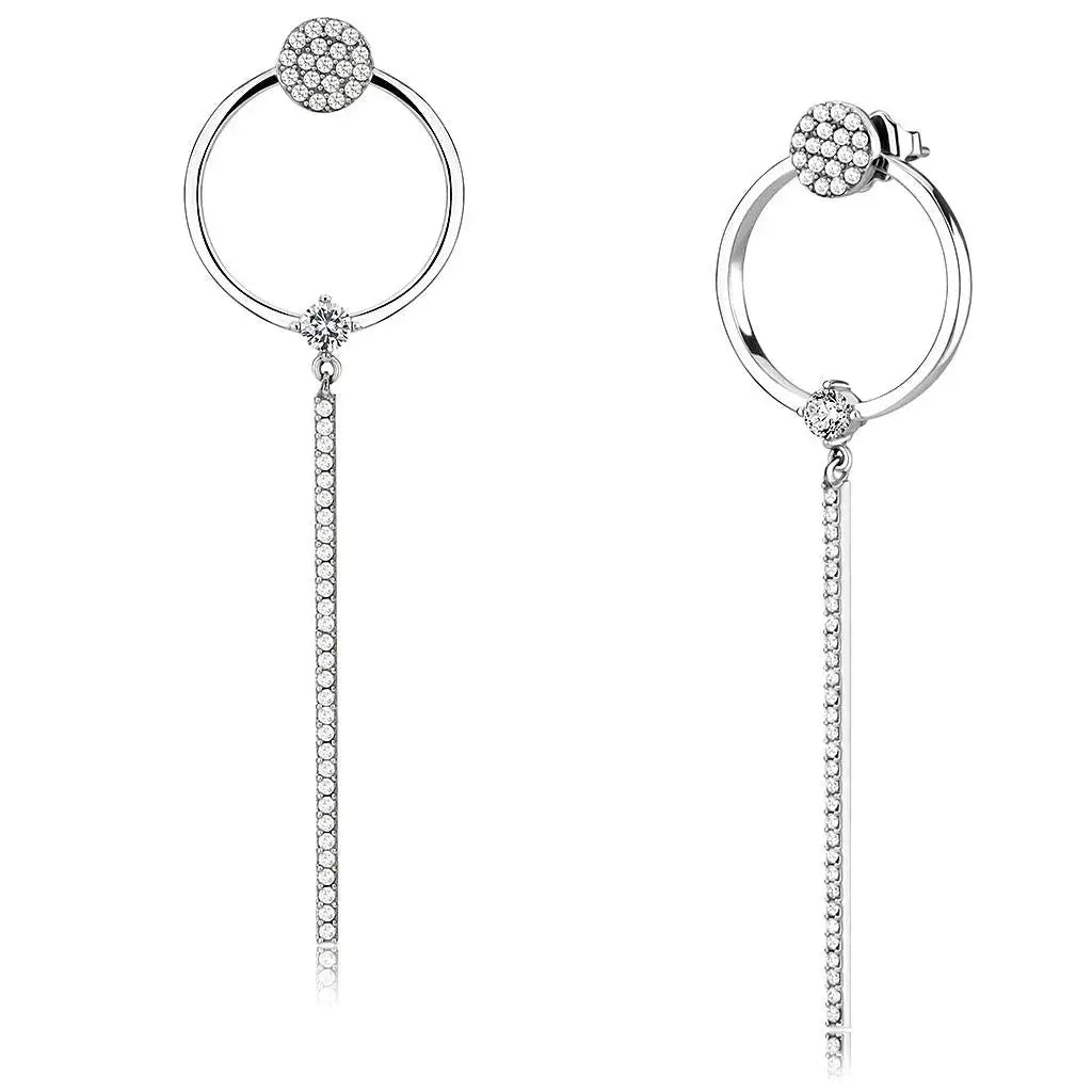 Alamode High polished (no plating) Stainless Steel Earrings with AAA Grade CZ in Clear - Alamode - Flyclothing LLC