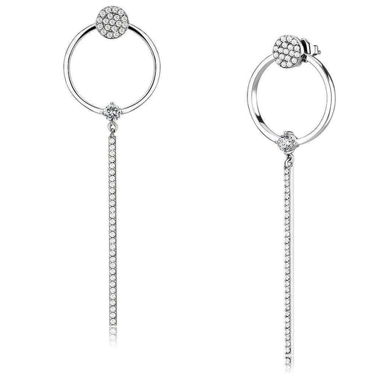Alamode High polished (no plating) Stainless Steel Earrings with AAA Grade CZ in Clear - Alamode - Flyclothing LLC