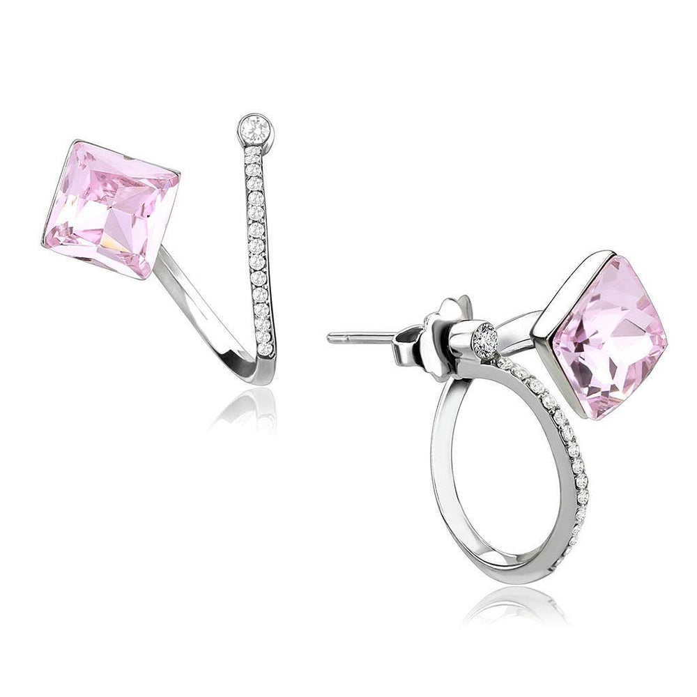 Alamode High polished (no plating) Stainless Steel Earrings with Top Grade Crystal in Light Rose - Alamode