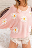 Flower Pattern Long Sleeve Sweater - Trendsi - Flyclothing LLC