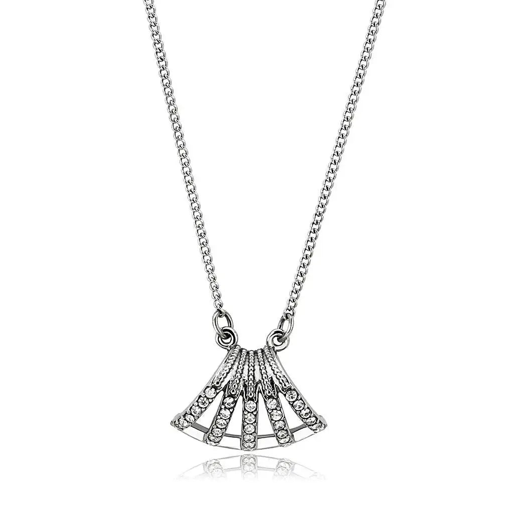 Alamode High polished (no plating) Stainless Steel Chain Pendant with AAA Grade CZ in Clear - Alamode - Flyclothing LLC