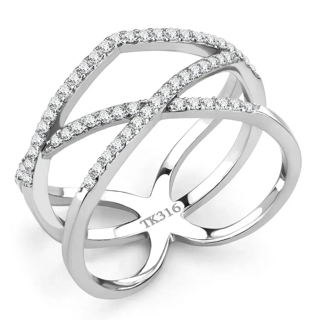 Alamode High polished (no plating) Stainless Steel Ring with AAA Grade CZ in Clear - Alamode - Flyclothing LLC