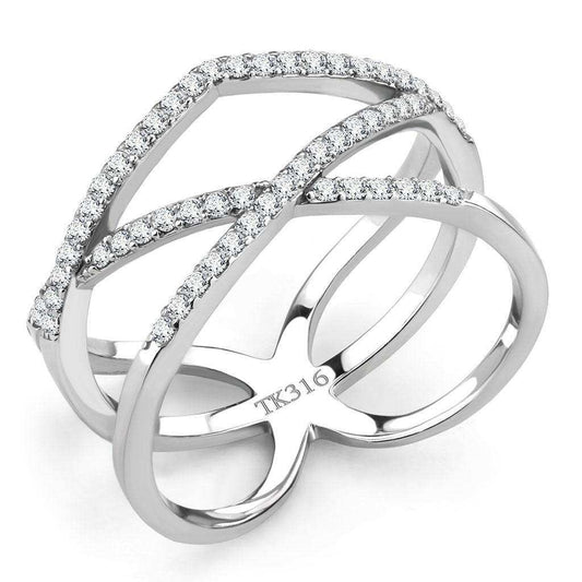 Alamode High polished (no plating) Stainless Steel Ring with AAA Grade CZ in Clear - Alamode - Flyclothing LLC