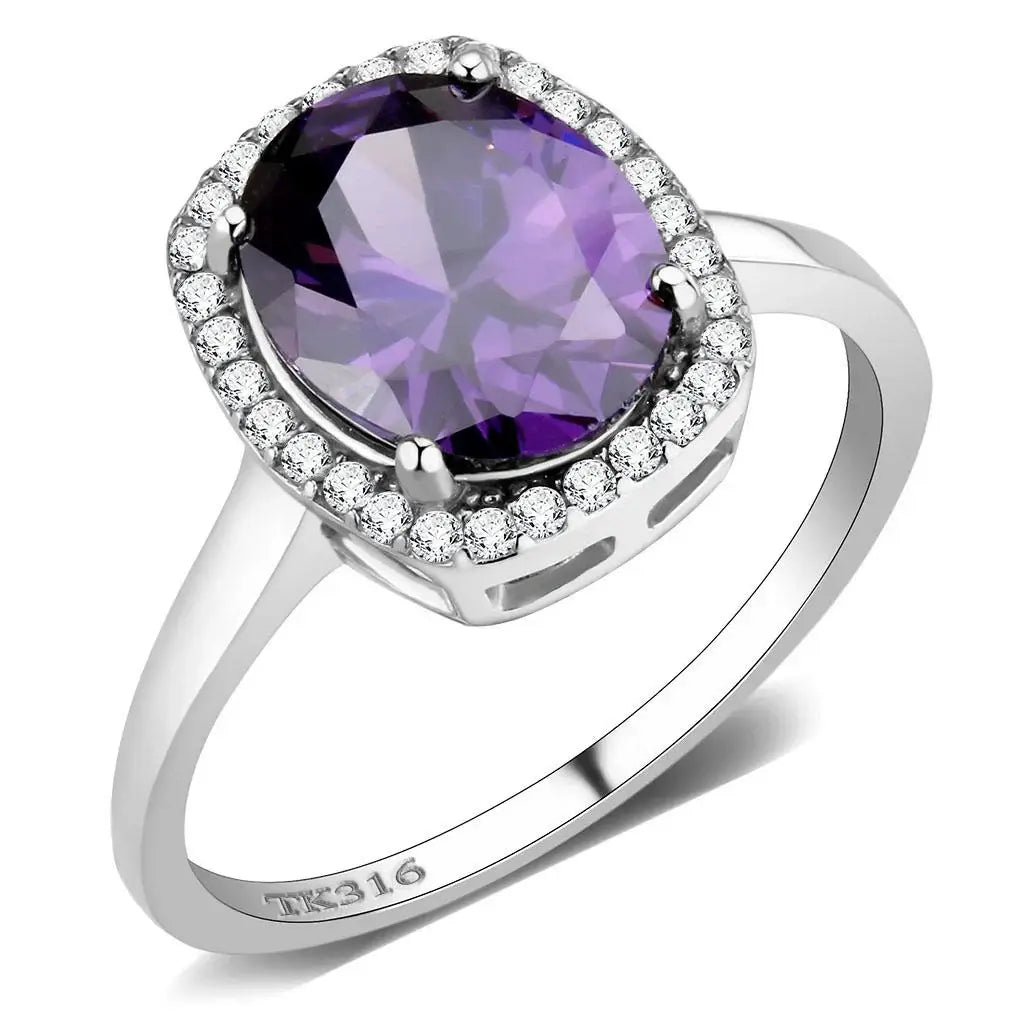 Alamode High polished (no plating) Stainless Steel Ring with AAA Grade CZ in Amethyst - Alamode - Flyclothing LLC