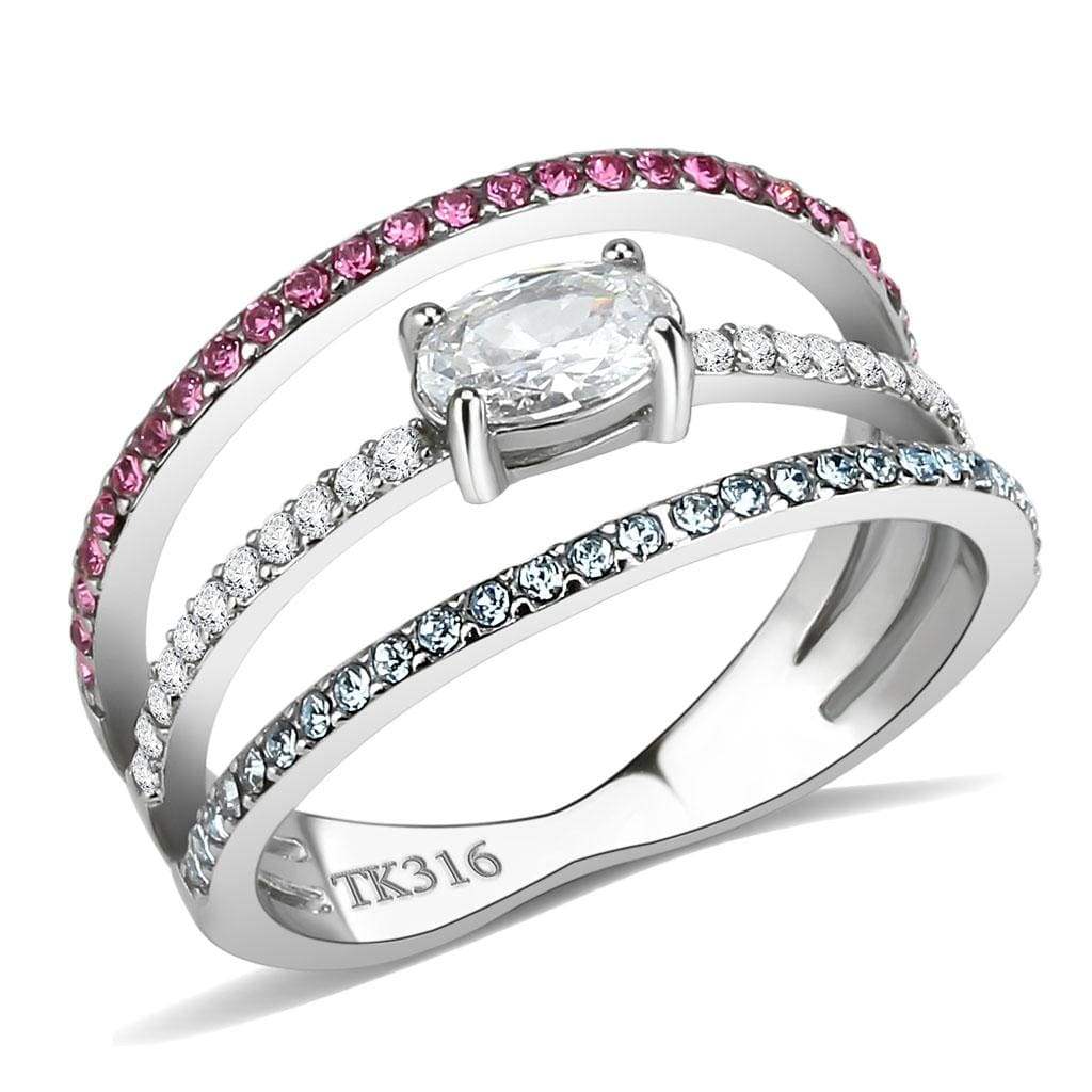 Alamode High polished (no plating) Stainless Steel Ring with AAA Grade CZ in Multi Color - Alamode - Flyclothing LLC