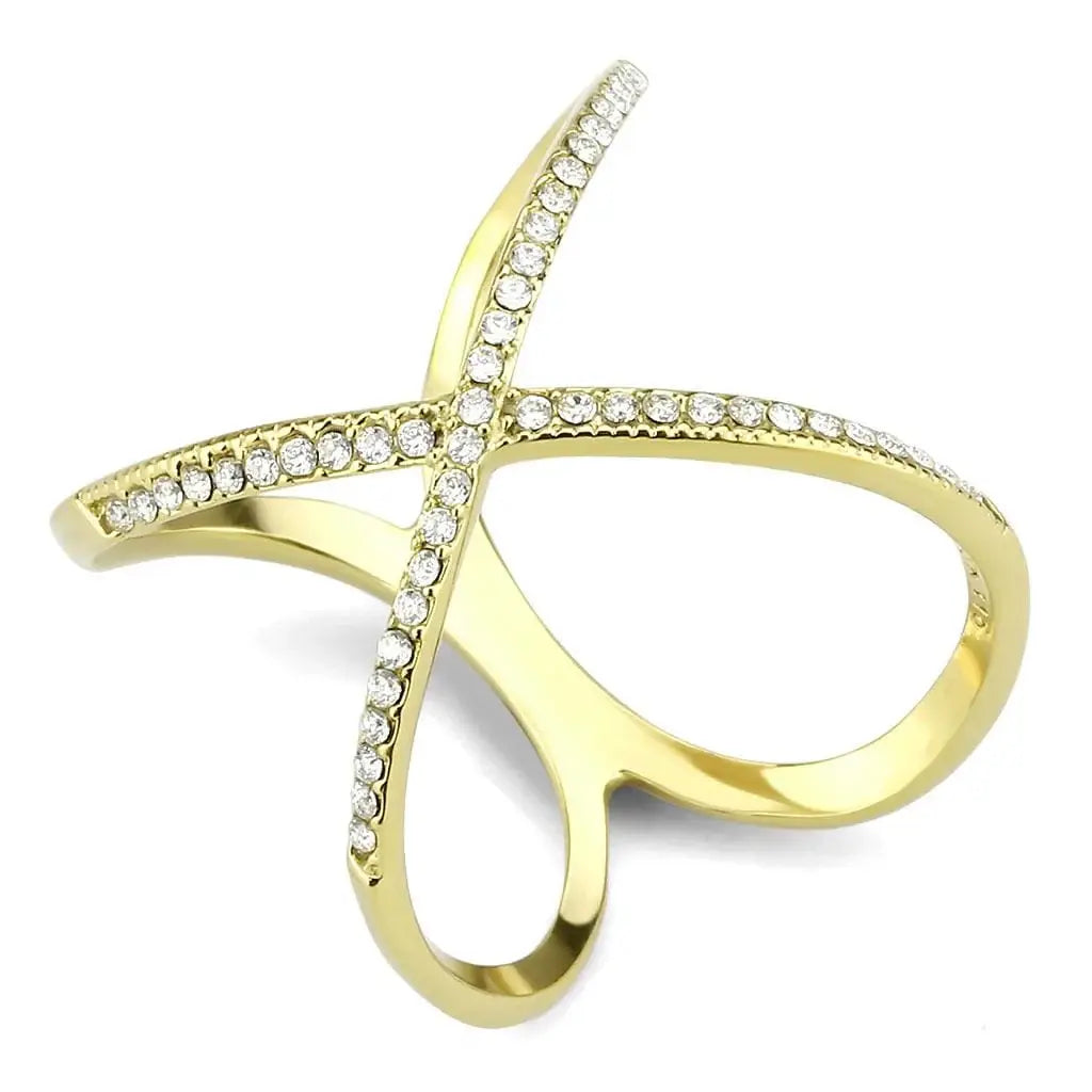 Alamode IP Gold(Ion Plating) Stainless Steel Ring with AAA Grade CZ in Clear - Alamode - Flyclothing LLC
