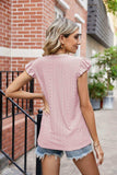 Eyelet Flutter Sleeve Scalloped V-Neck Top - Trendsi - Flyclothing LLC