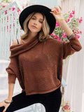 Openwork Mock Neck Dropped Shoulder Sweater - Trendsi - Flyclothing LLC