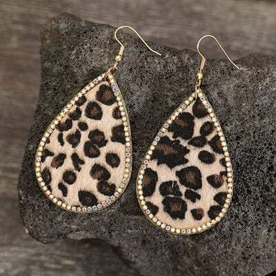 Zircon PU Leopard Teardrop Earrings - Trendsi - Flyclothing LLC